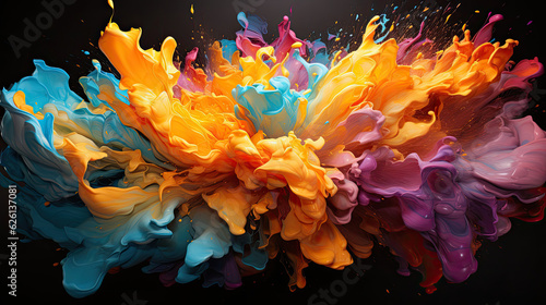 Vibrant and energetic color explosion abstract background using bold contrasting colors and dynamic shapes.