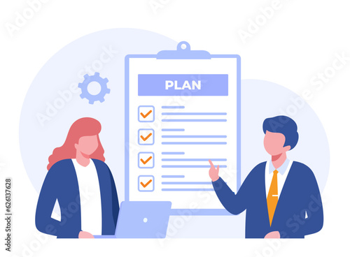 Business plan concept, target, finance, start up strategy, team work, management company, flat vector banner for landing page website