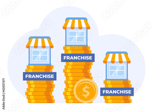 franchise shop, business concept, start up strategy, expansion, teamwork and development, company, flat vector illustration banner for website