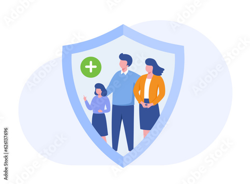 Medical insurance, family, health insurance, protection concept, umbrella, healthcare, landing page flat illustration vector template banner