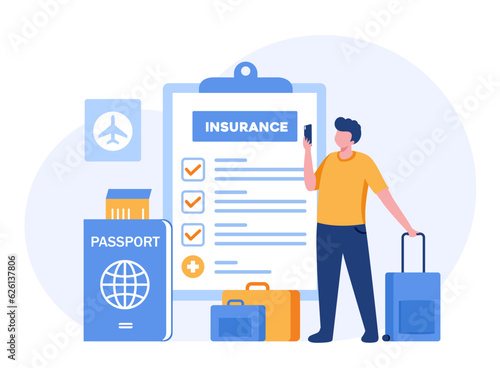 Travel insurance concept, protection, safe, business trip, traveler, vacation, airplane accident, policy flat vector banner for landing page website