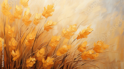 Background image rendering of autumn foliage in the style of digital oil painting, showcasing rustic textures in colors of harvest gold and pumpkin orange, capturing the aesthetics of fall with palett
