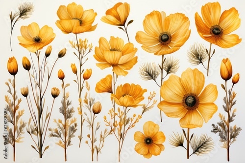 Fototapeta Naklejka Na Ścianę i Meble -  Yellow flowers watercolor background. Generative AI