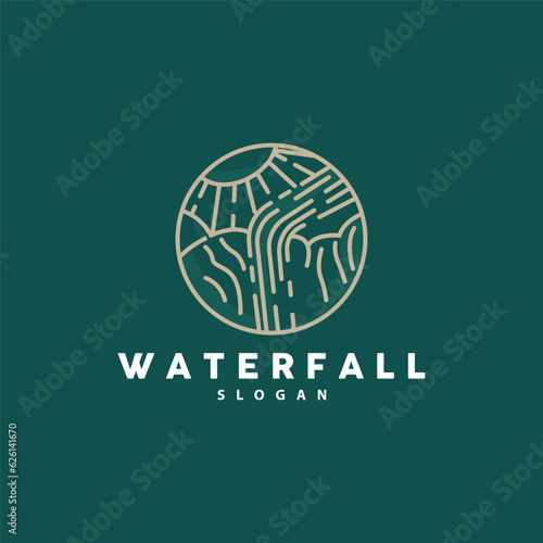 Waterfall Logo, River Mountain Forest Exploring Design Illustration