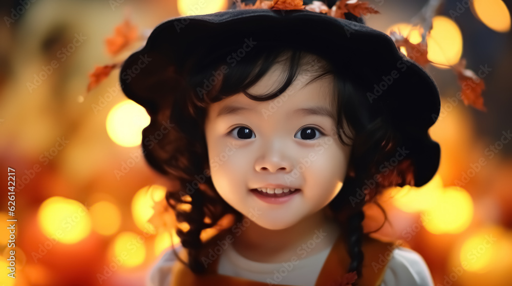 Halloween concept .Happy kid at halloween party night background. Generative ai. Halloween concept .Happy kid at halloween party night background. Generative ai.