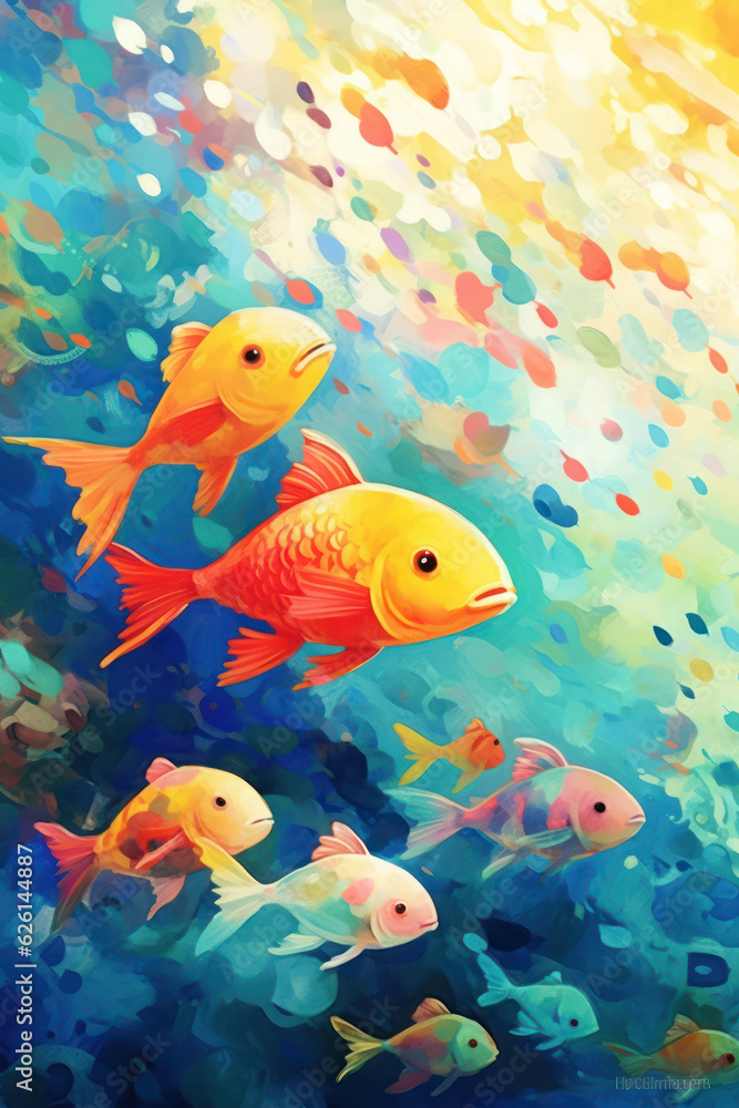 Naklejka premium Colorful fishes swimming in a eabed