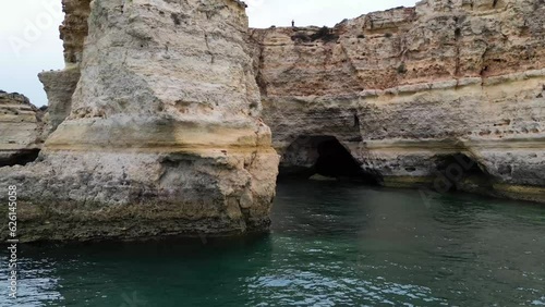 Drone shot of cliffs on the Algarve Coast in Portugal