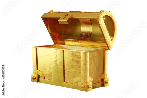 Fototapete 3D Illustration , Chest golden icon . Open treasure box