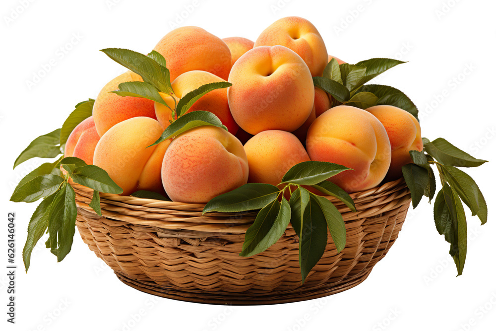 a realistic portrait of peaches in a basket isolated on white background PNG a realistic portrait of peaches in a basket isolated on white background PNG