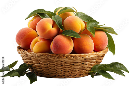 a realistic portrait of peaches in a basket isolated on white background PNG