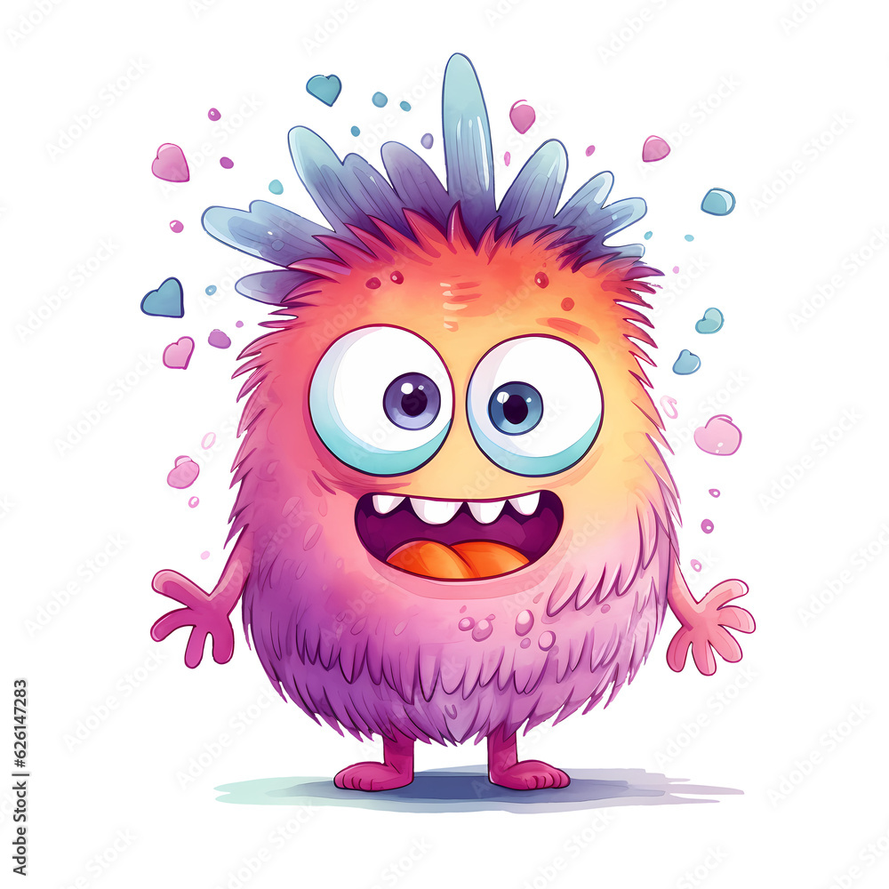 Cute Funny Monster Watercolor Clipart