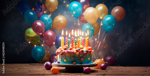 happy birthday cake lots of balloons 30 candles no hum hd wallpaper generated ai