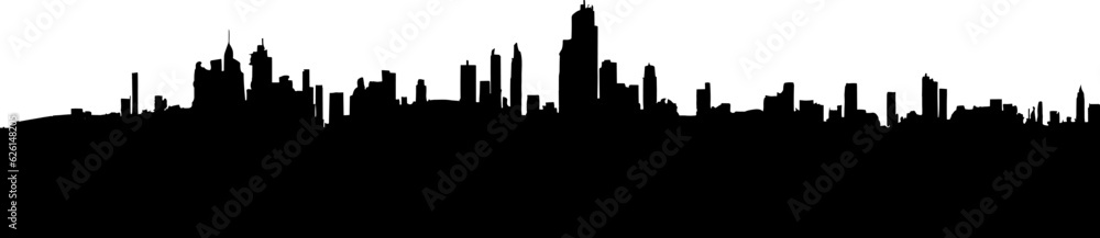Ruined City panoramic silhouette. Vector horizontal banner of urban cityscape.