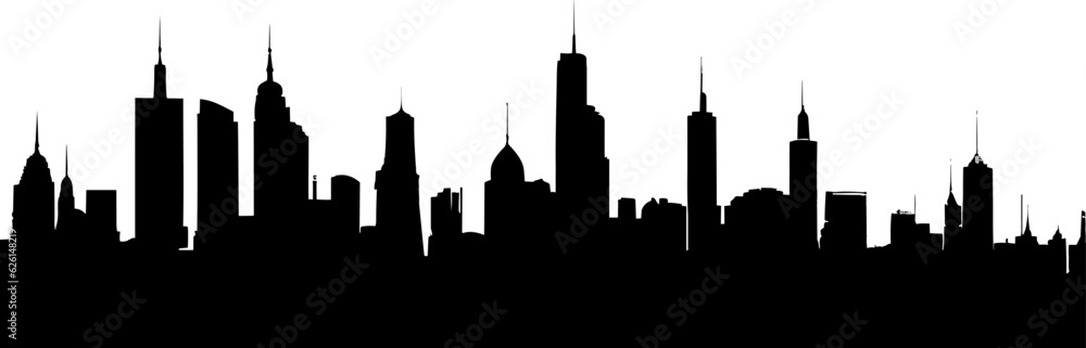 City panoramic silhouette. Vector horizontal banner of urban cityscape.