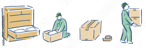 引越し業者、引越しの荷造りのベクターイラスト