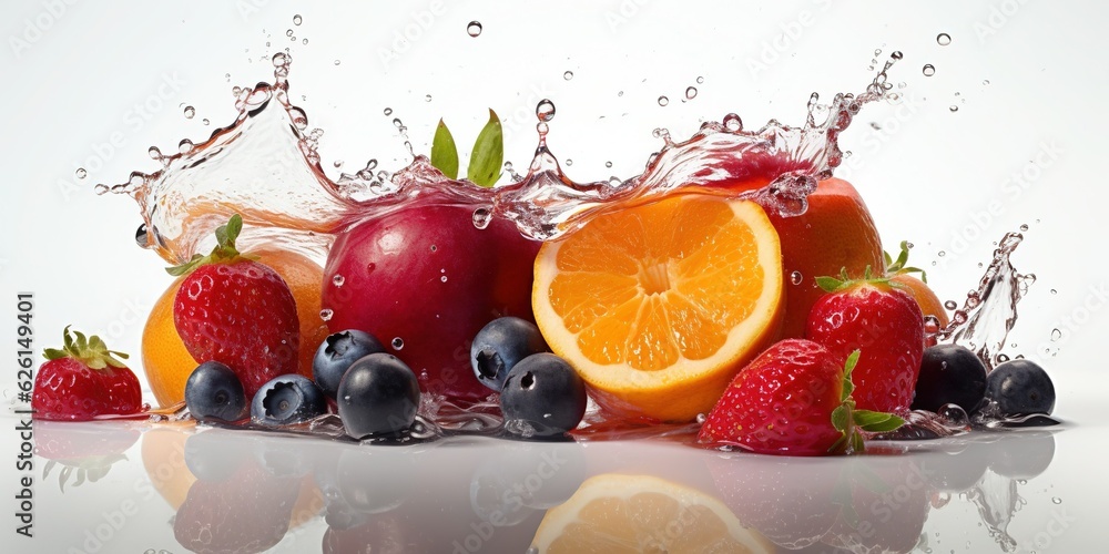 Photograph of fruit with white backgrounds, splash, highly detailed, food photography, Generative ai - obrazy, fototapety, plakaty 