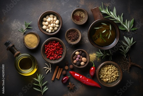 Spice food olive oil capers soy sauce rosemary garlic, Generative ai