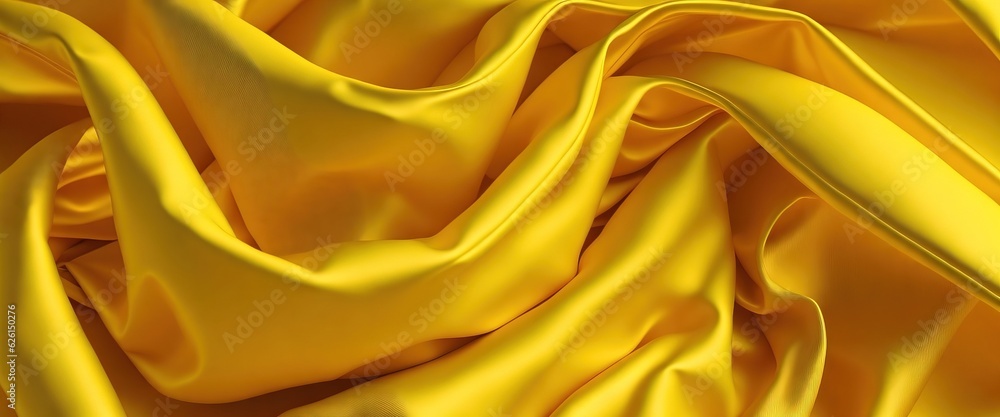Yellow wavy silk background, wavy fluid texture, silky satin fabric elegant extravagant luxury wavy background. Generative Ai. Yellow wavy silk background, wavy fluid texture, silky satin fabric elegant extravagant luxury wavy background. Generative Ai.