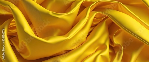Yellow wavy silk background, wavy fluid texture, silky satin fabric elegant extravagant luxury wavy background. Generative Ai.