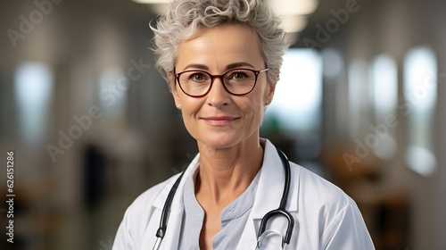 senior professional female doctor with stethoscope. generative ai.