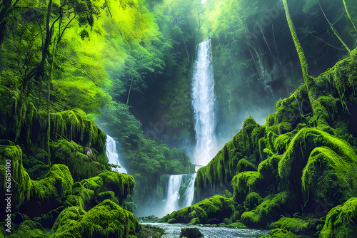 waterfall in the forest Generative AI