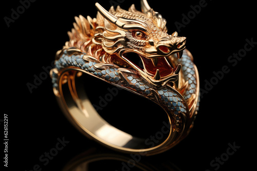 golden dragon ring on black