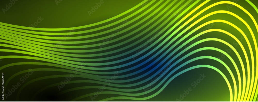 Techno neon wave lines, dynamic electric motion, speed concept. Templates for wallpaper, banner, background, landing page, wall art, invitation, prints Techno neon wave lines, dynamic electric motion, speed concept. Templates for wallpaper, banner, background, landing page, wall art, invitation, prints