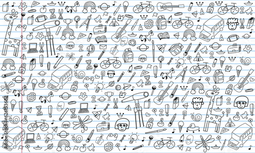 Concept of Education Home School background chalkboard with different stuff. Welcome back to school design vector.