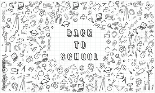 Concept of education School background with different stuff from notepad paper and back to school design vector..