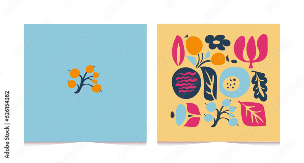 Set of vector backgrounds with flowers in trendy retro trippy style. Hippie 60s, 70s style.