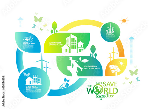 Ecology.Green cities help the world with eco-friendly concept ideas.vector illustration