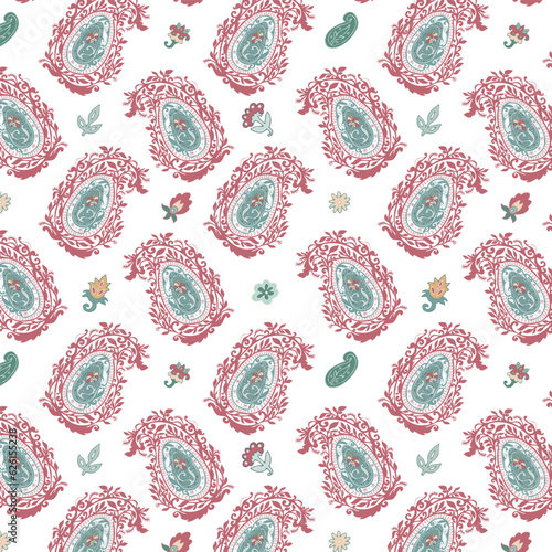 Floral pattern with blooming flowers and leaves