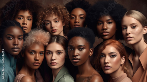 Inclusive Beauty: Diverse Women Embracing Beauty Glamour and Neutral Fashion Campaign Retouched Powerful Generative AI © illuminating images