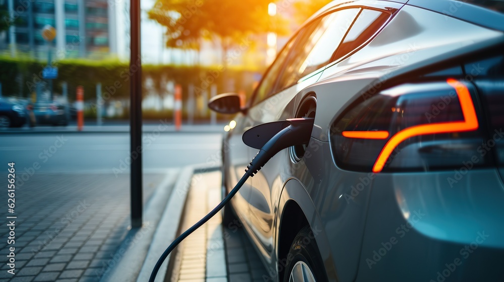 Close up charging an electric car battery, new innovative technology EV Electrical vehicle, Generative ai Close up charging an electric car battery, new innovative technology EV Electrical vehicle, Generative ai