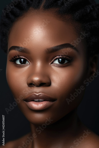 Obraz na płótnie Portrait of an African American Woman Model with Simple Clean Makeup, Generative AI w salonie