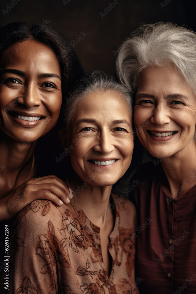 Portrait of Three Generations of Ethnically Mixed African American Women, Generative AI