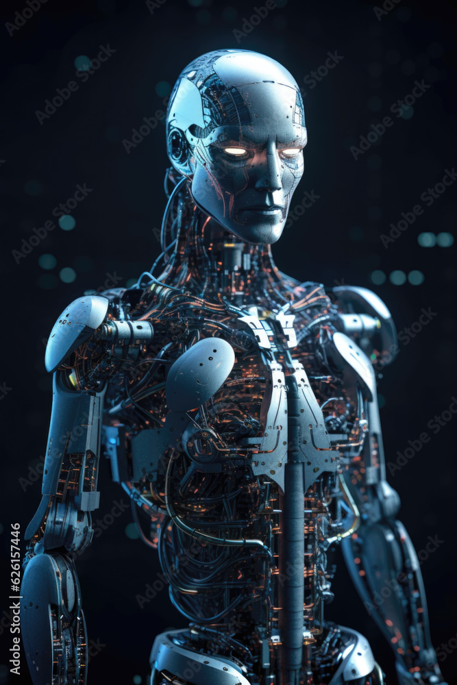 Naklejka premium Advanced Human Cyborg: Futuristic Innovation in Artificial Intelligence Generative AI