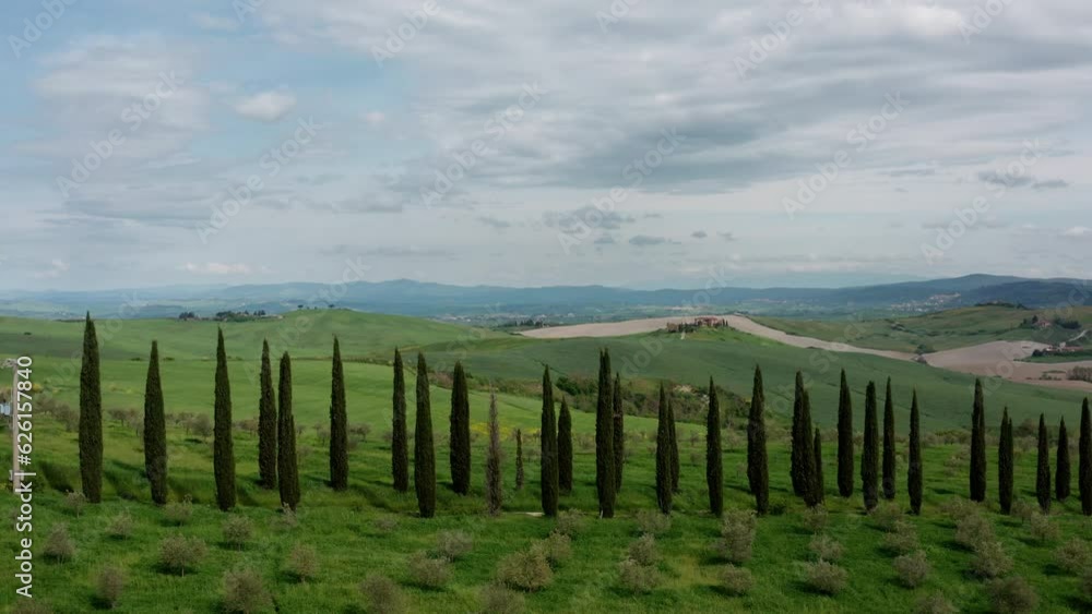 Tuscany green fields in spring Italy Aerial view