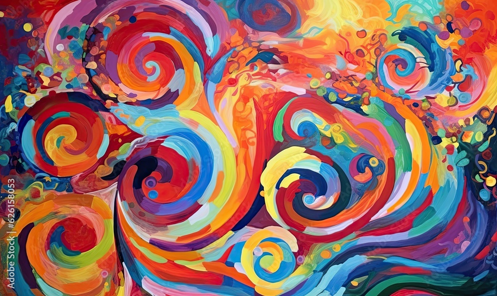 Bright and colorful painting with swirling designs Bright and colorful painting with swirling designs
