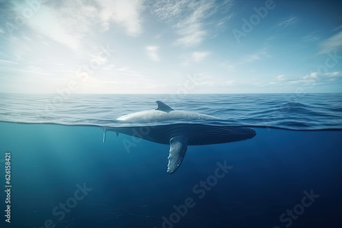 Baby Humpback Whale Calf In Blue Water, Blue Whale, whale in sea , generative ai © HayyanGFX