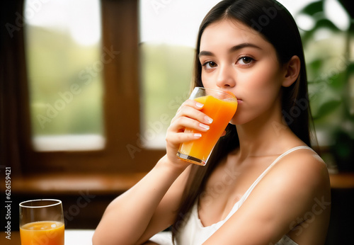Athletic and muscular young child savoring a refreshing glass of Orange juice
