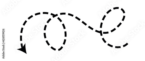 Dashed arrow set. Vector doodle dot line. Thin pointer arrows