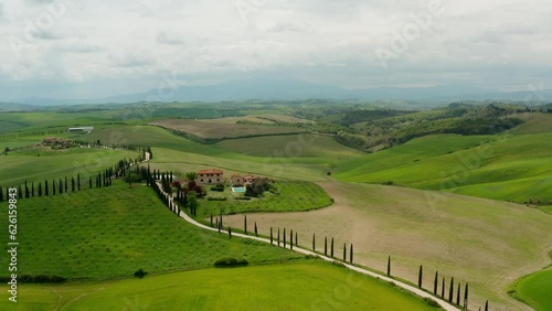 Tuscany green fields in spring Italy Aerial view