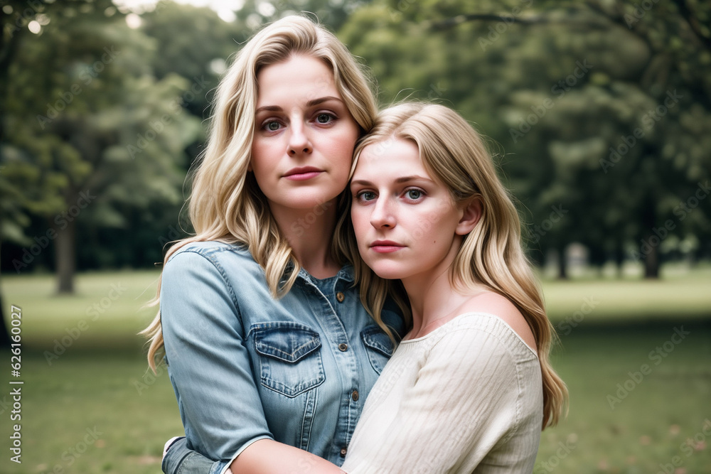 heartwarming close-up portrait of a mother and her daughter, wrapped in love and joy, wearing jeans, capturing the essence of a close-knit family bond