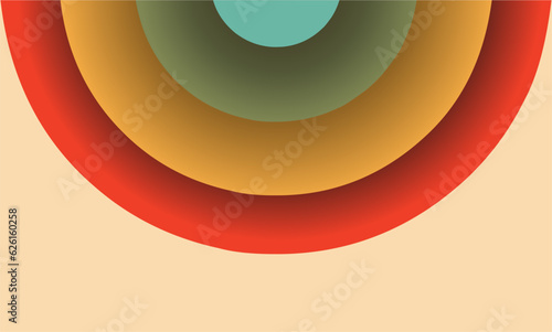 Vintage semi circle 70s quarter radial sun retro papercut vector background