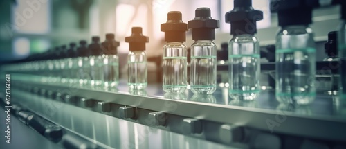 Wallpaper Mural Medical vials on production line at pharmaceutical factory, Pharmaceutical machine working pharmaceutical glass bottles production line, Generative AI Torontodigital.ca