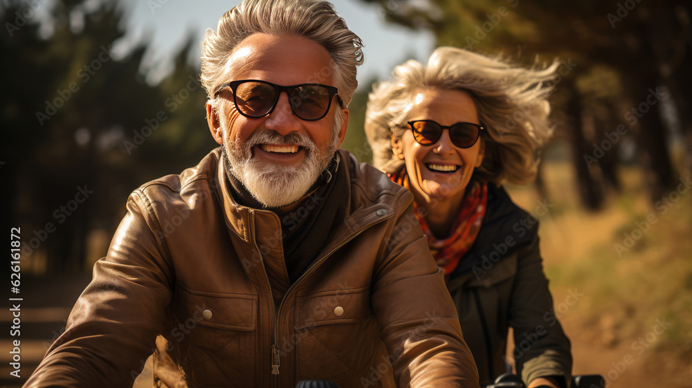 Fototapeta premium Happy older couple explores nature. AI Generated