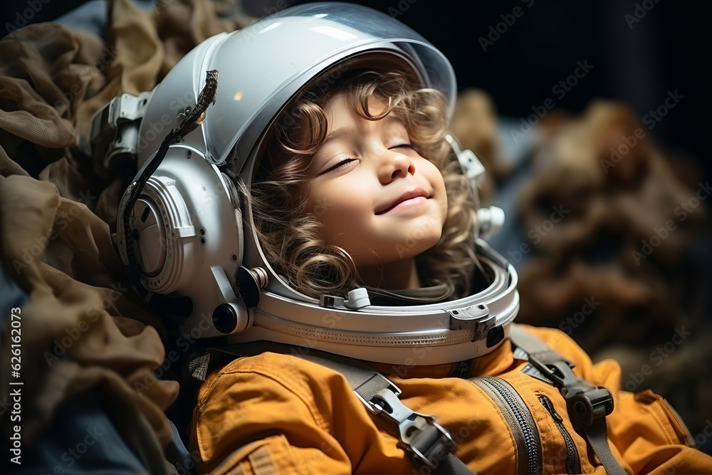 portrait of little child girl in an astronaut costume. AI Generated portrait of little child girl in an astronaut costume. AI Generated