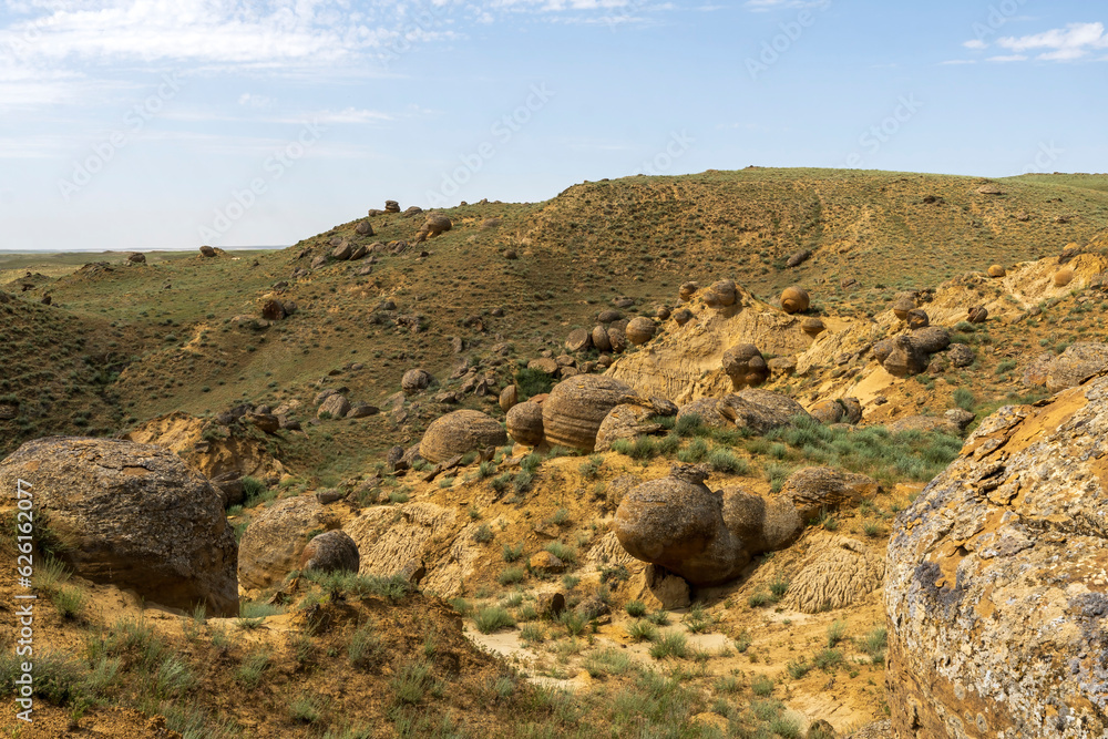 Torysh in Western Karatau, Kazakhstan. Also called the valley of balls. The rocks are formed in the sedimentary rock by a concretion process.