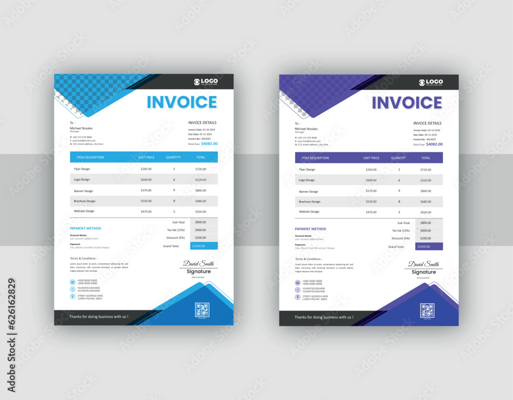 Minimal Corporate Business Invoice design template vector illustration bill form price invoice. Creative invoice template